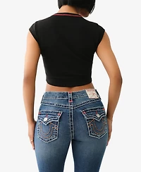 True Religion Women's Contrast Stitch Buddha V-Notch T-Shirt