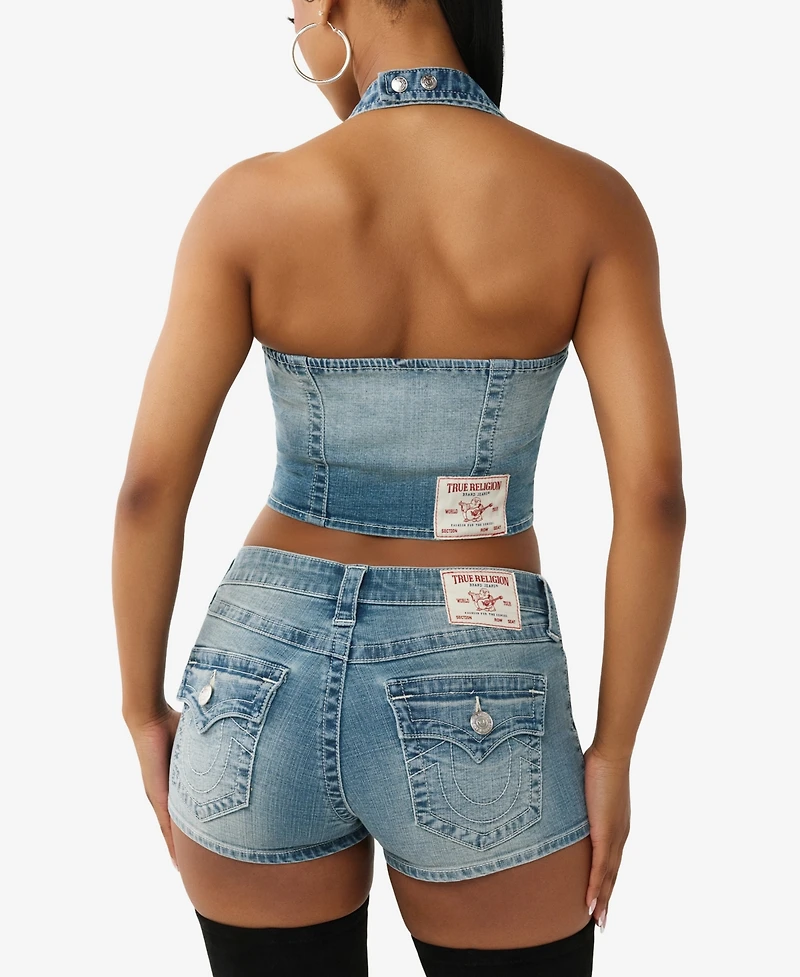 True Religion Women's Scoop Neck Denim Vest Corset Top