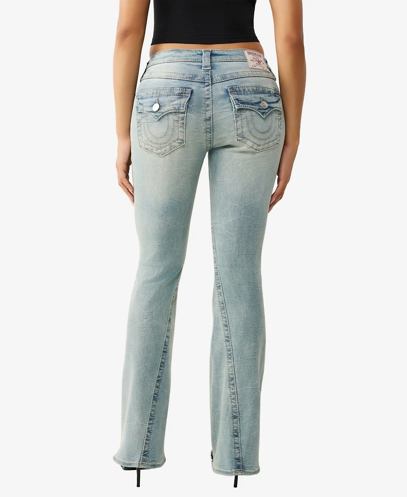 True Religion Women's Joey Mid-Rise Flare Big T Flap Jeans