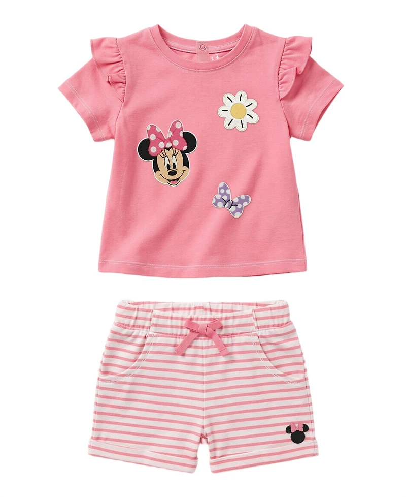 Disney Baby Girls' Short-Sleeve T-Shirt and Striped Shorts, 2-Piece Set