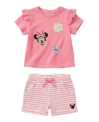 Disney Baby Girls' Short-Sleeve T-Shirt and Striped Shorts, 2-Piece Set
