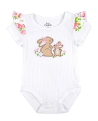 Baby Essentials Girls' Short-Sleeve Bodysuit and Pants, 4-Piece Set