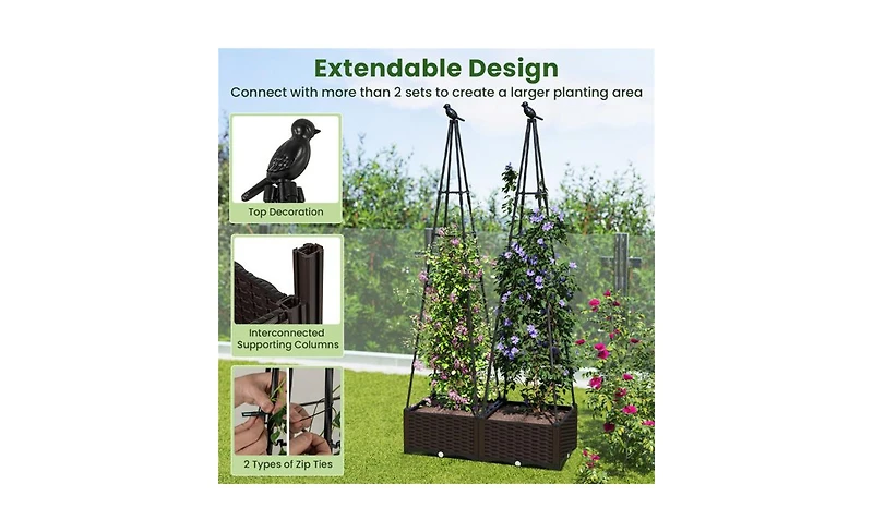 Slickblue Raised Garden Bed with Trellis and Built-In Planter Boxes