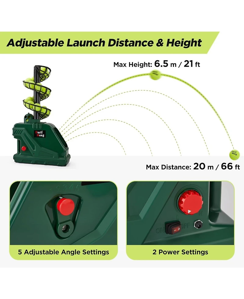 Furlihong Portable Tennis Ball Machine with 5 Adjustable Angles and 4 Serve Intervals Delivering Up to 30 Mph for All Skill Levels