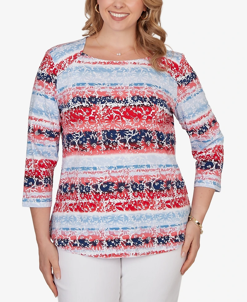 Ruby Rd. Plus Painted Floral Stripe Knit Top