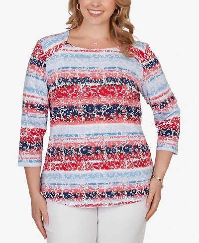 Ruby Rd. Plus Painted Floral Stripe Knit Top
