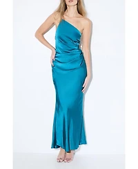 MissPap Women's Satin Asymmetric Maxi Bridesmaid Dress