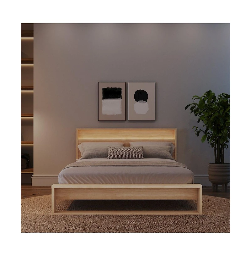 Nexera Gael Slatted Bedframe and Headboard with Integrated Light
