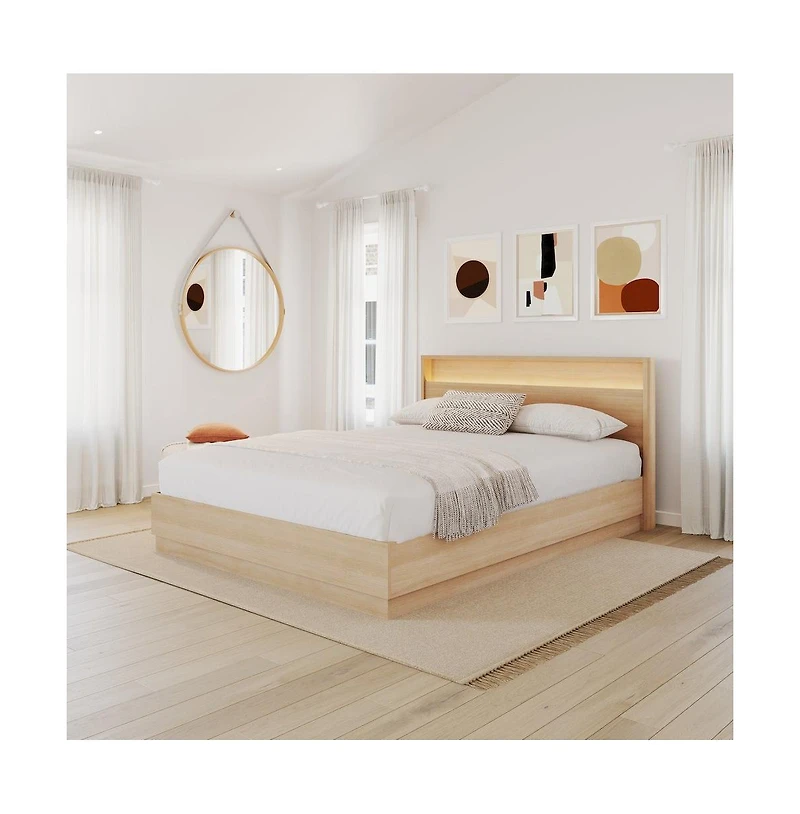 Nexera Harlow Slatted Bedframe and Headboard with Integrated Light