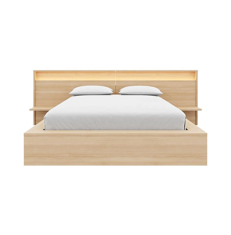 Nexera Luna Slatted Bedframe with Wide Headboard with Lights and Shelves