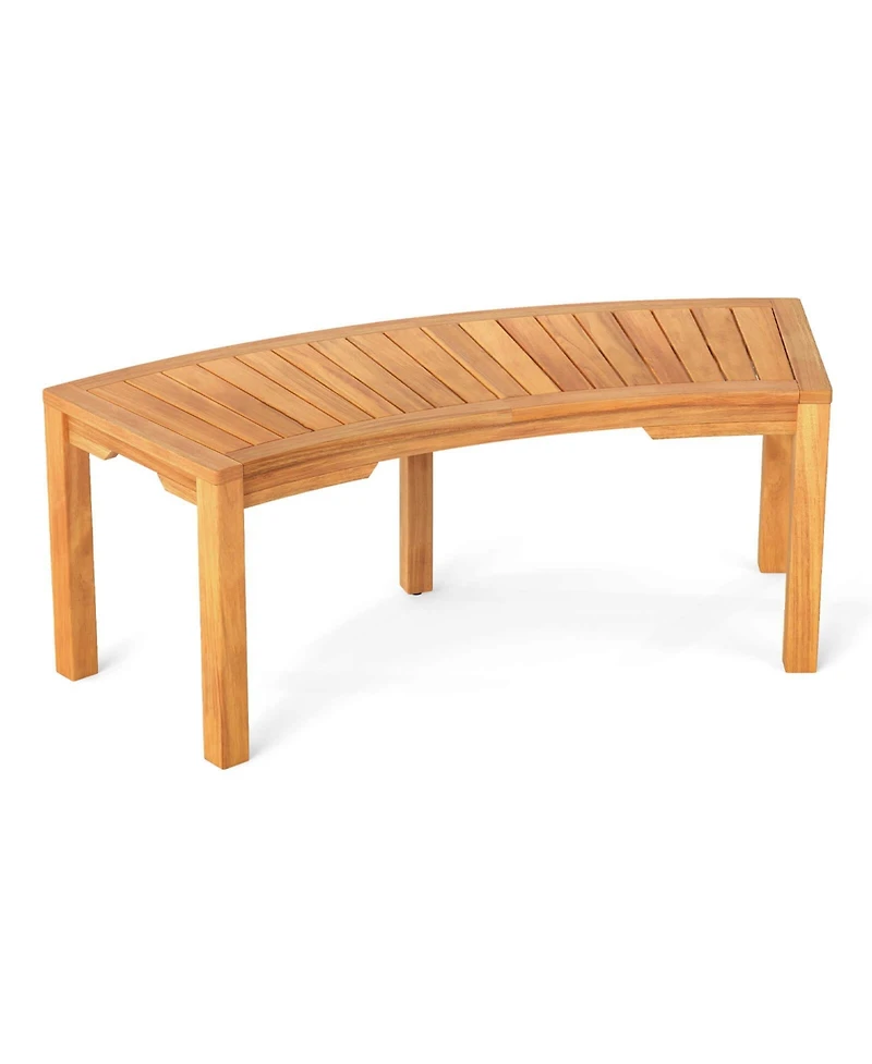 Outdoor Curved Bench with Slatted Seat Wrap Around Tree Bench 2-Person Seating