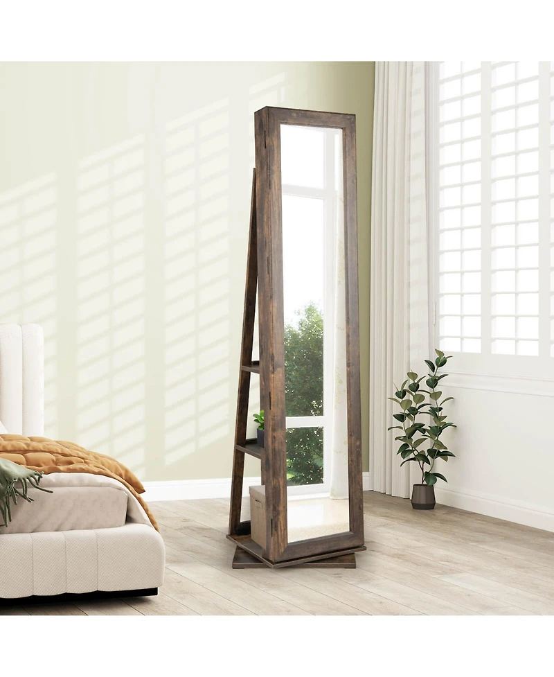 Costway 360degree(s) Swivel Jewelry Armoire with Full-Length Mirror Rear Shelves Makeup Mirror