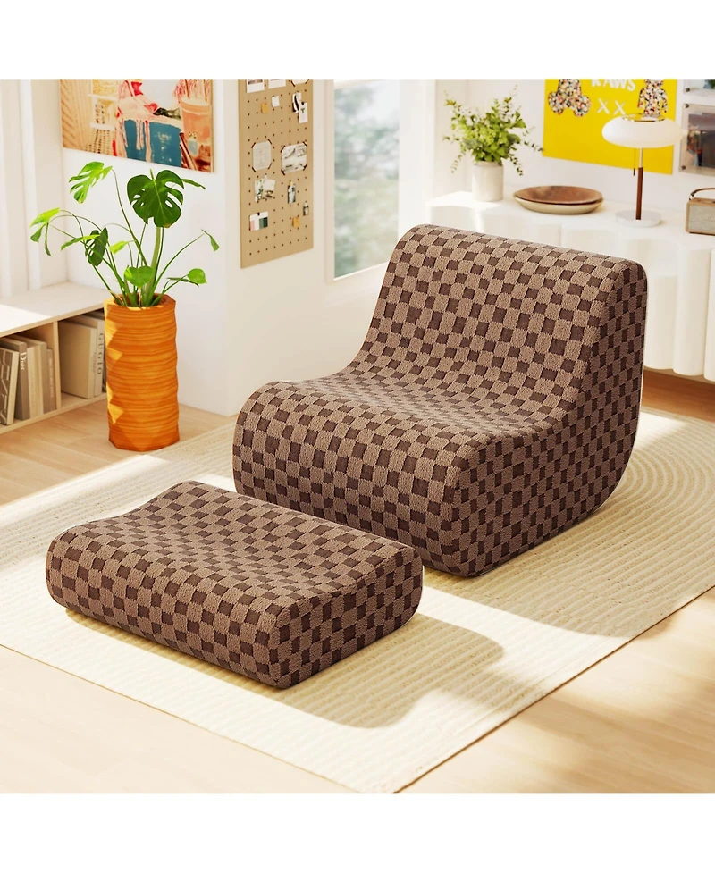 Bean Bag Chair with Ottoman High Elasticity Sponge Non-slip Bottom & Velvet Cover