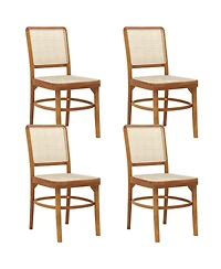 Set of 4 Boho Dining Chairs with Teak Wood Structure & Footrests for Indoor Use
