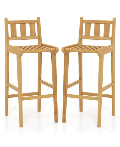 2 Pcs 30" Teak Wood Bar Stool with Footrest & Backrest Wooden Bar Height Chair