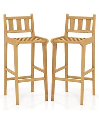 2 Pcs 30" Teak Wood Bar Stool with Footrest & Backrest Wooden Bar Height Chair