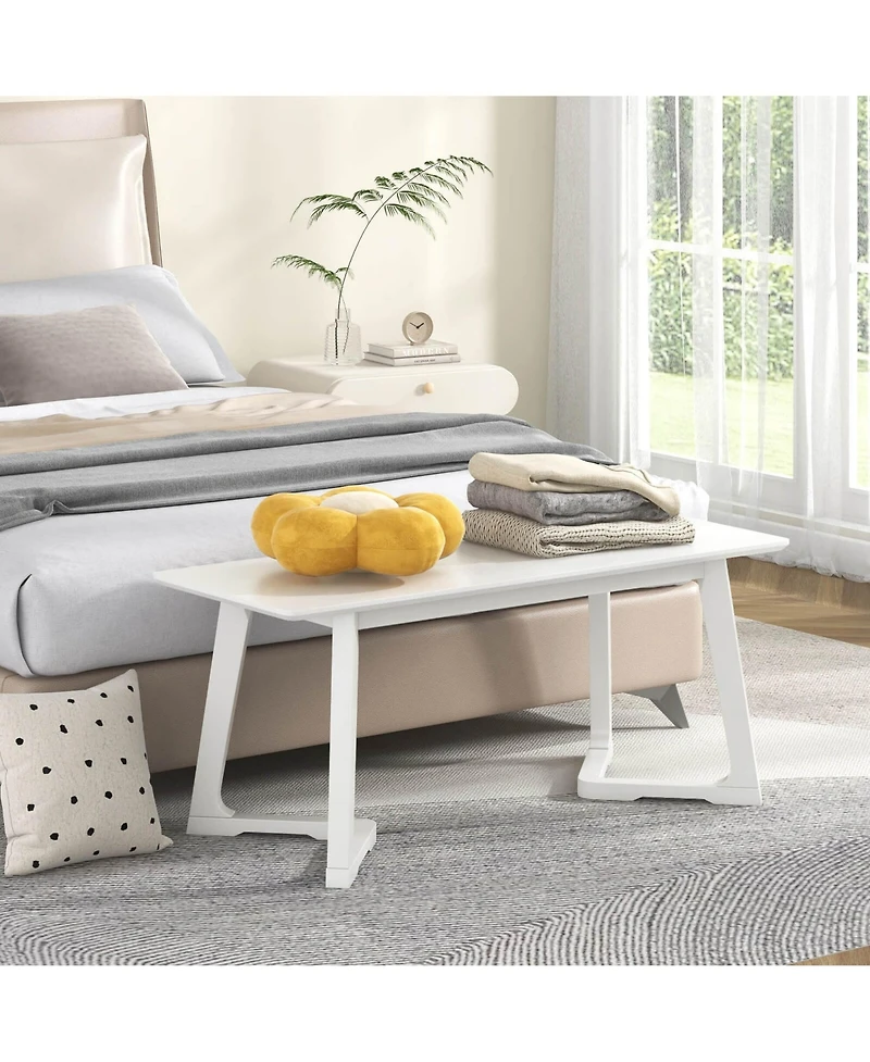 2 Pcs 42" Modern Entryway Bench with Rubber Wood Legs Smooth Seating Area