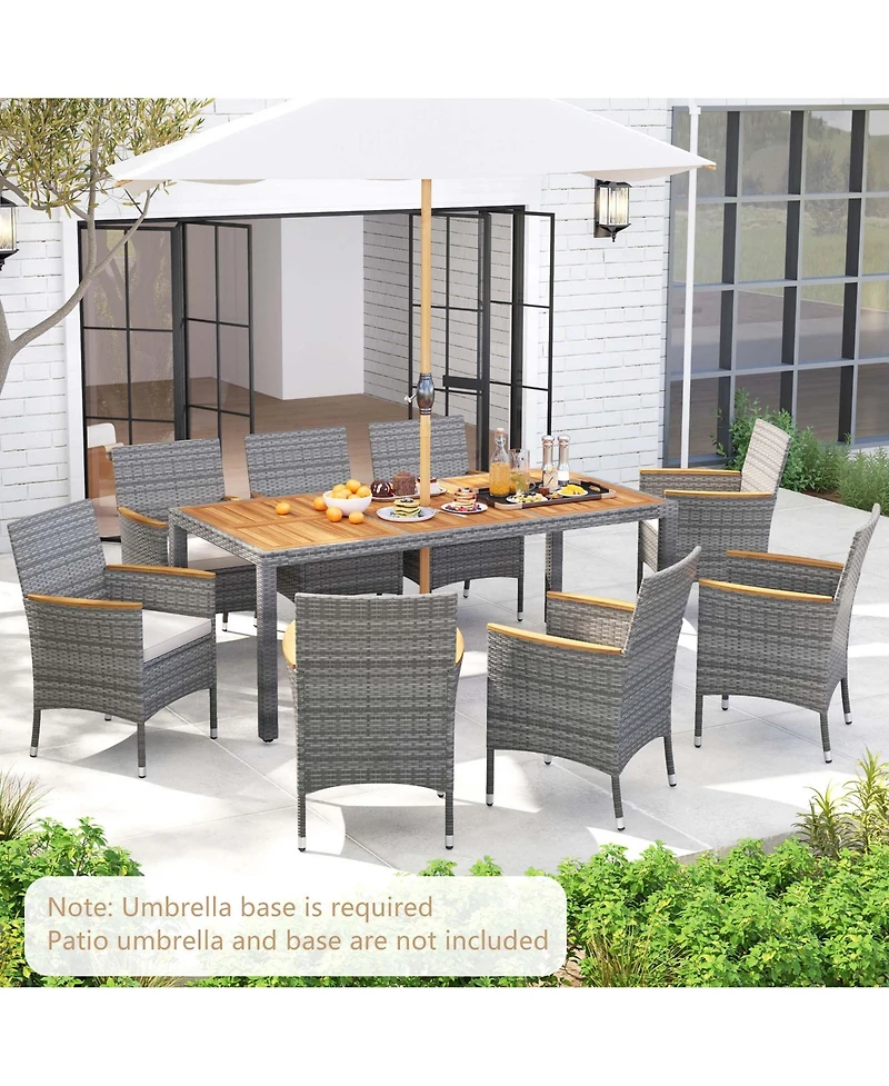 9 Pcs Patio Dining Set for 8 Table and Pe Rattan Chairs with 2"
