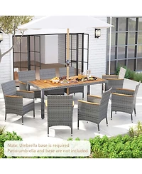 9 Pcs Patio Dining Set for 8 Table and Pe Rattan Chairs with 2"
