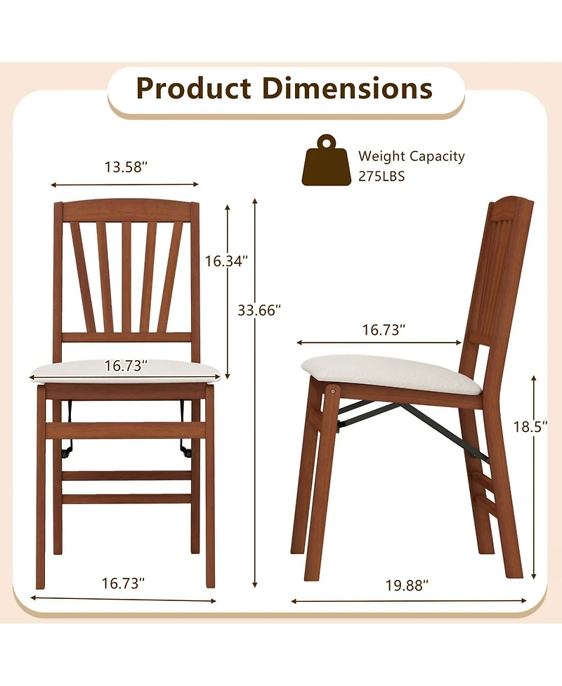 Costway Kitchen Chairs with Rubber Wood Frame Upholstered Seat Hollowed Backrest