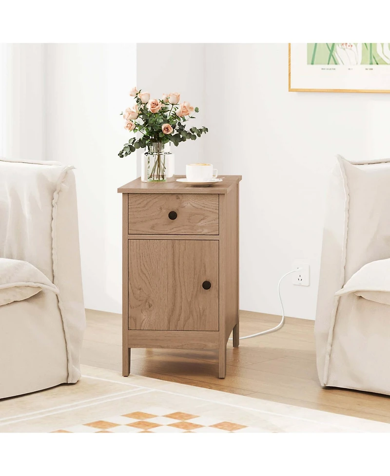 End Table with Charging Station Flip Top Bedside Table with Usb Ports & Outlets