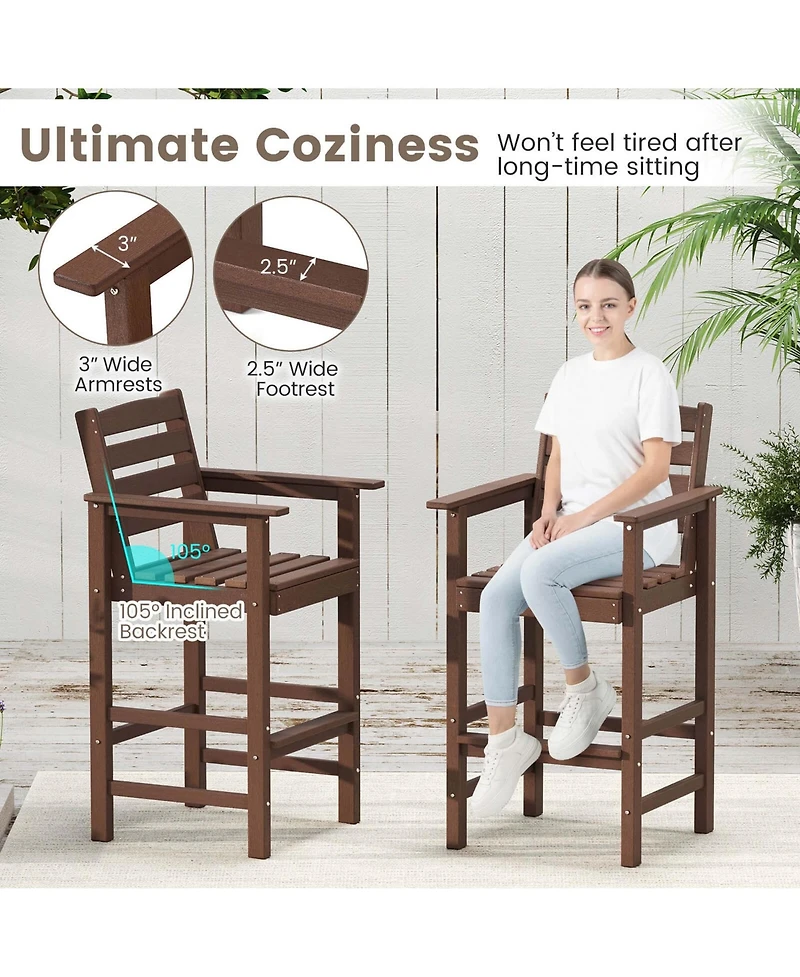 3-Piece Patio Hdpe Bar Set Armchairs with Square High-Top Table Footrest and Backrest