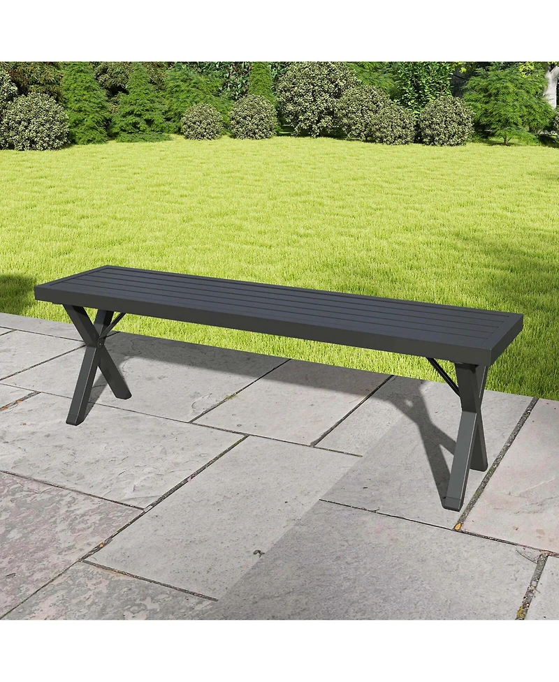 Pcs 54" Patio Metal Bench with Slatted Seat & X Legs Backless Loveseat for Yard