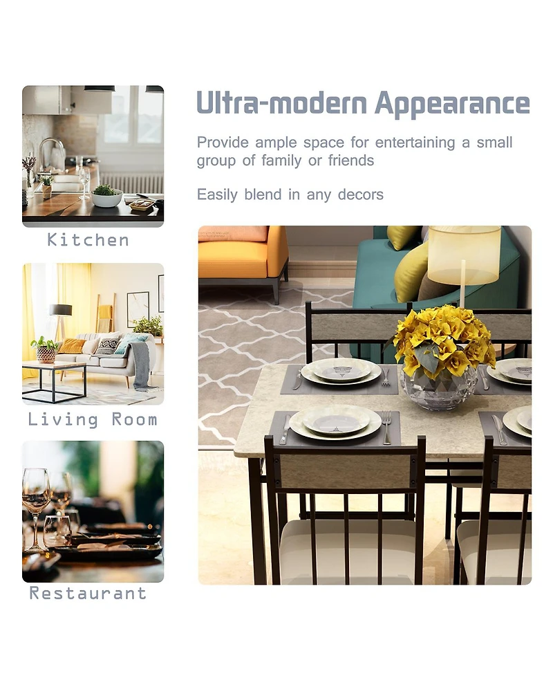 Costway 5 Piece Faux Marble Dining Set Table and 4 Chairs Kitchen Breakfast Furniture