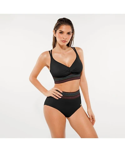 Popilush Women's Boho Trim High Waist Tummy Control Bikini Set