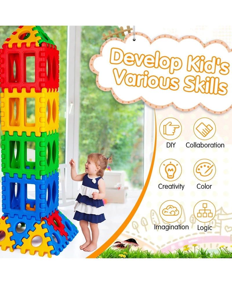 Mecale 32-Piece Waffle Block Building Set for Kids, Stacking Toy