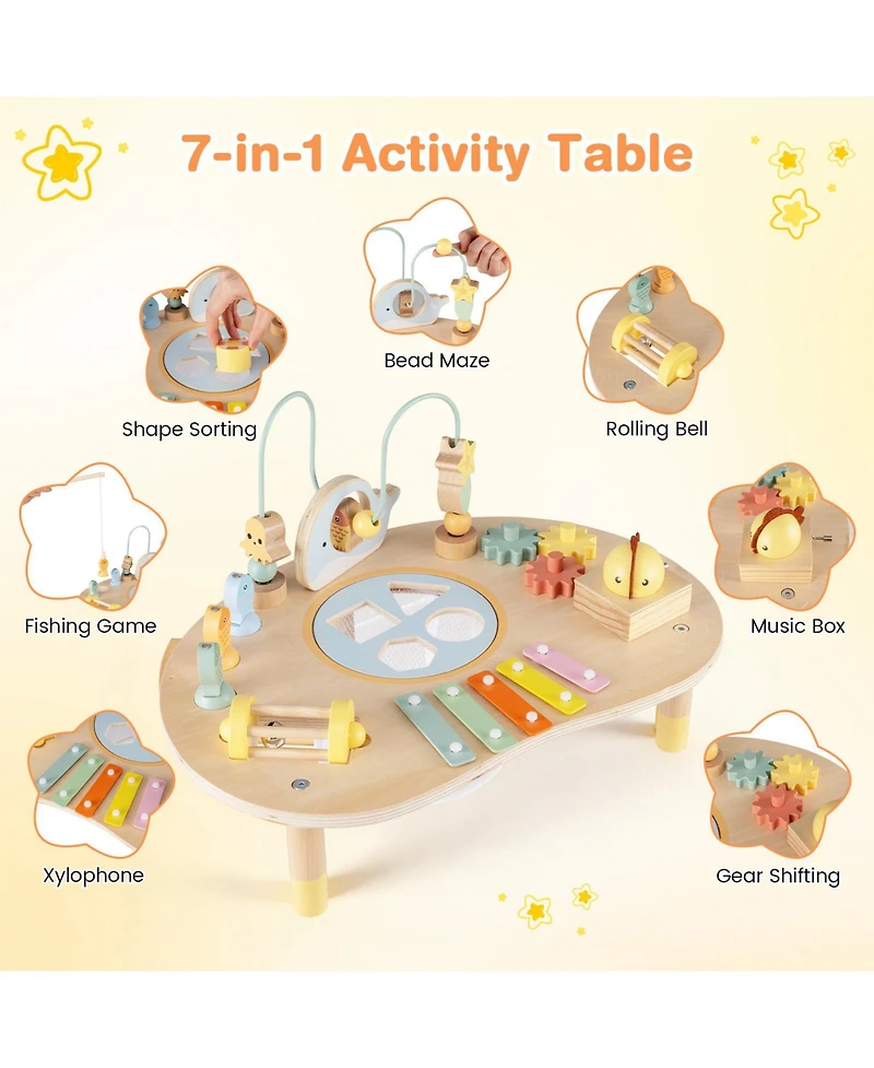 Mecale 7-in-1 Montessori Toddler Activity Table, Wooden Musical Sensory Table, 12M+