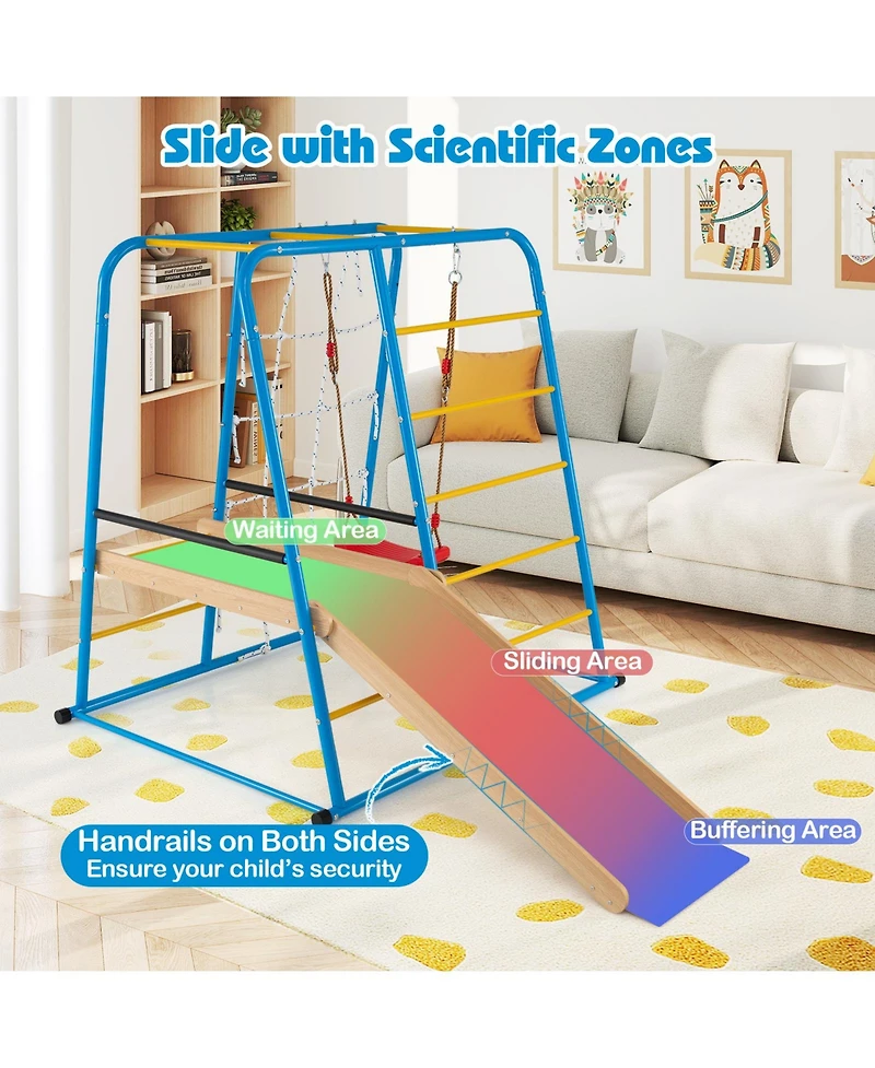 Mecale 6-in-1 Indoor Jungle Gym with Slide for Kids, Ages 3