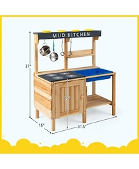 Mecale Outdoor Mud Kids Kitchen Playset with Wooden Design and Included Kitchenware for Pretend Play