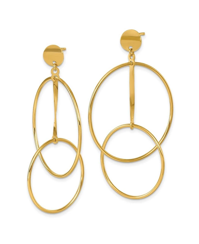 Curata Jewelry Solid 18k Yellow Gold Italian 54x32mm Double Circle Statement Post Earrings