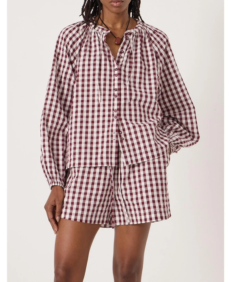 Hush Women's Elsa Gathered Gingham Beach Shirt