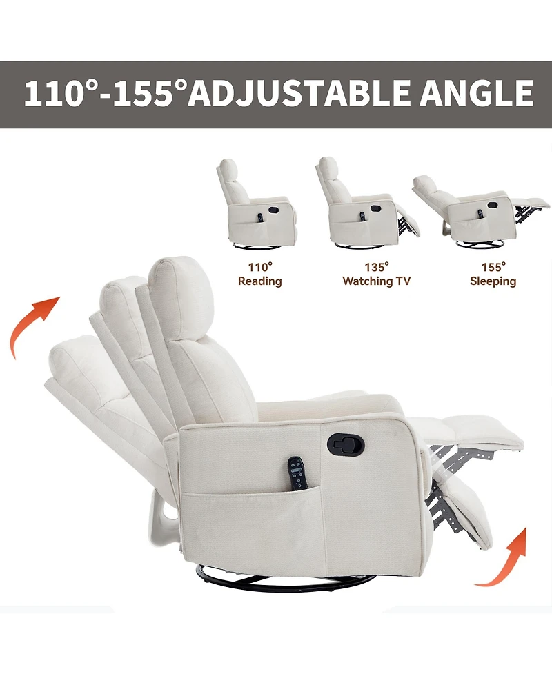 sumyeg Recliner Chair with Heat Massage Manual Rocker and Swivel