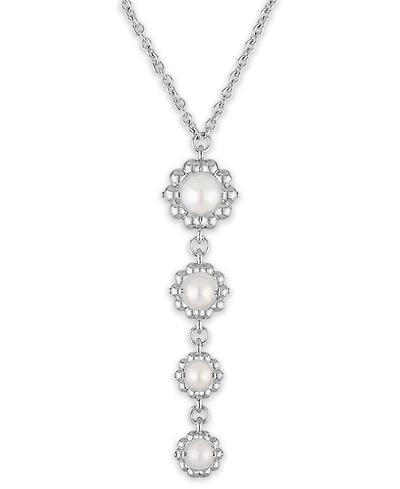 Macy's Cultured Freshwater Pearl (4.5-6.5mm) Flower Drop Y-Necklace in Sterling Silver