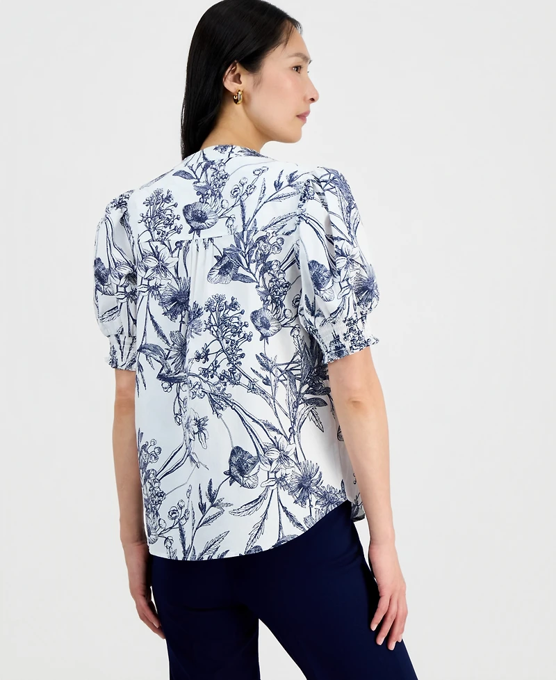 T Tahari Women's Printed Split-Neck Top