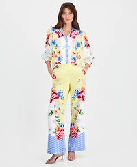 T Tahari Women's Floral-Print 3/4-Sleeve Button Blouse
