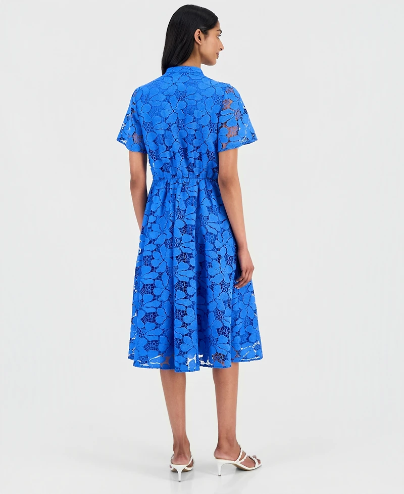 T Tahari Women's Lace Button-Front Short-Sleeve Dress