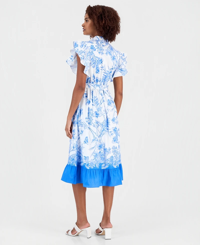 T Tahari Women's Flutter-Sleeve Ruffled-Hem Shirt Dress