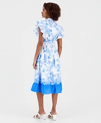 T Tahari Women's Flutter-Sleeve Ruffled-Hem Shirt Dress