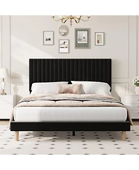 gaomon Upholstered Platform Velvet Bed Frame with Headboard,Strong Wooden Slats Support