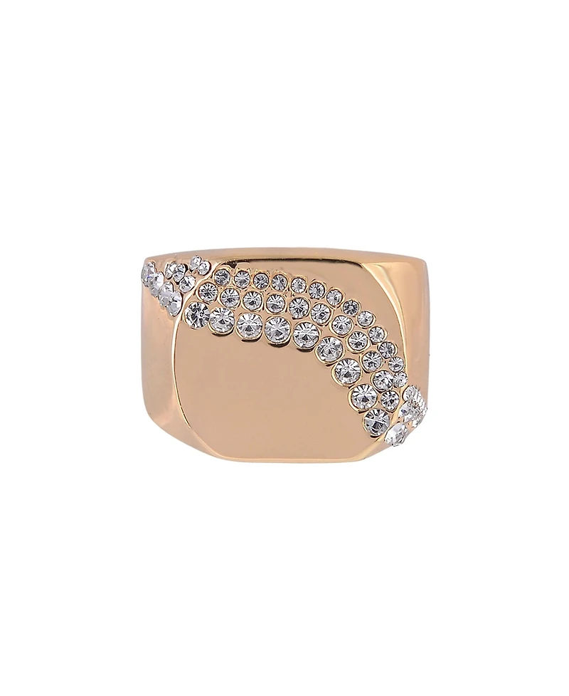 Laundry by Shelli Segal Gold Tone Square Ring with Crystal Stone Accents