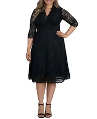 Womens Plus Size Mademoiselle Lace Cocktail Dress With Sleeves