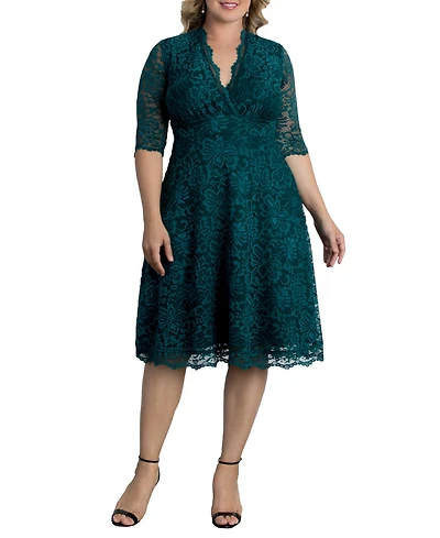 Women's Plus Mademoiselle Lace Cocktail Dress with Sleeves