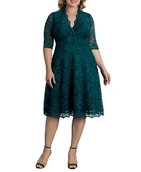Women's Plus Mademoiselle Lace Cocktail Dress with Sleeves