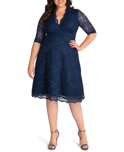 Women's Plus Mademoiselle Lace Cocktail Dress with Sleeves