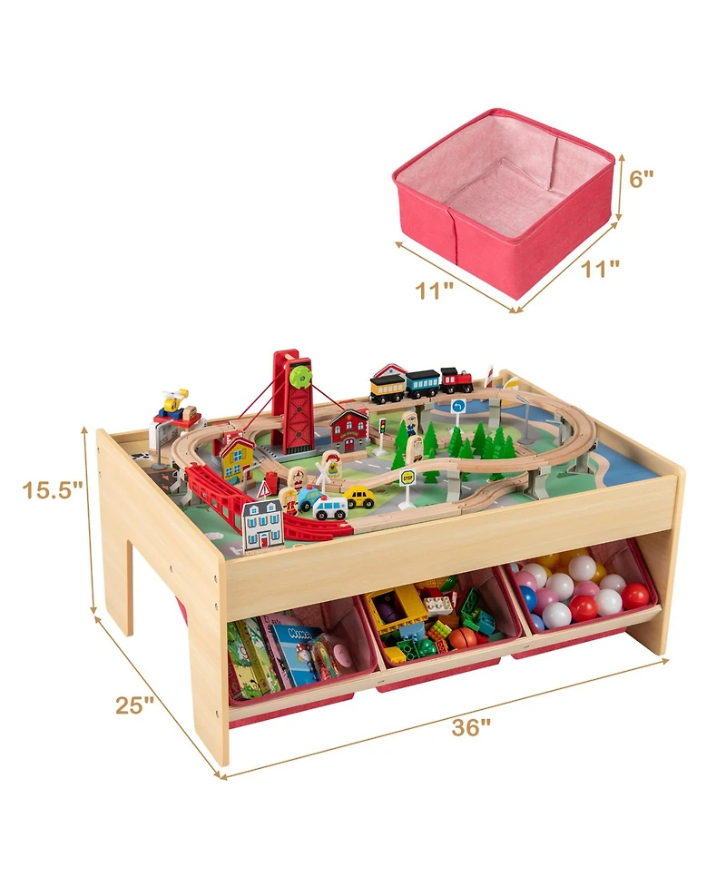 Mecale Wooden Train Table Activity Play Table with 2 Reversible Tabletops