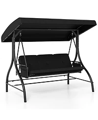 Mecale 3-Piece Patio Swing with Canopy, Removable Cushions & Side Pockets